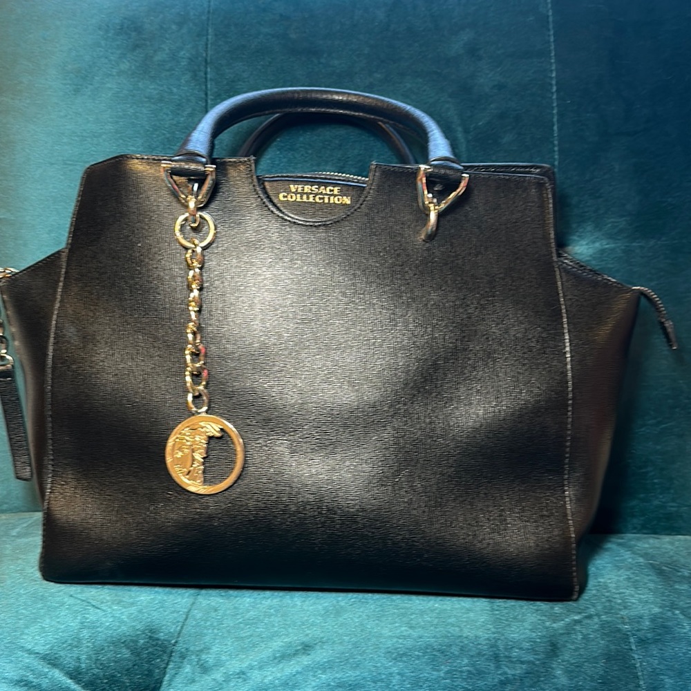 Black Leather Versace Collection Handbag